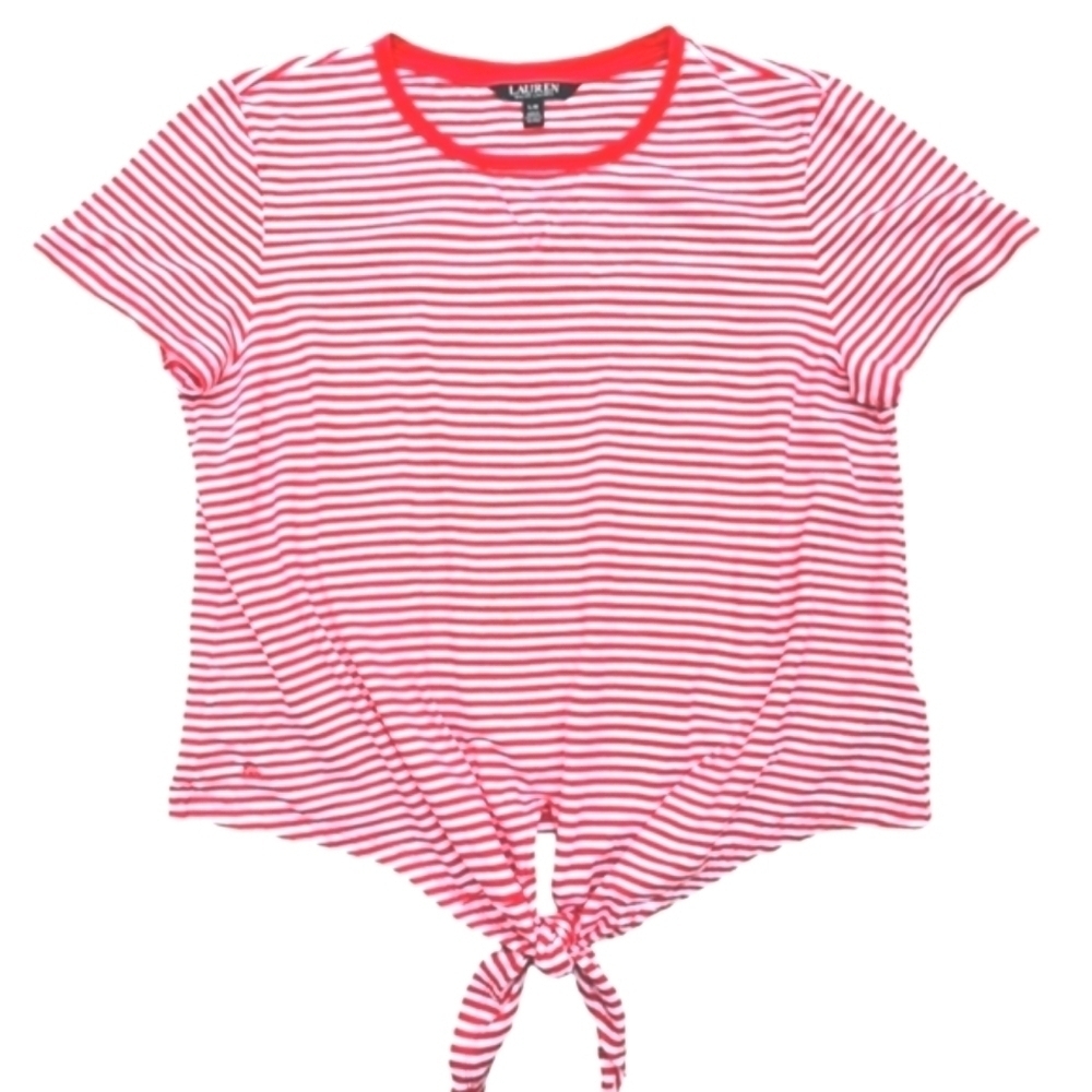 Lauren Ralph Lauren Red White Striped Knotted Tee